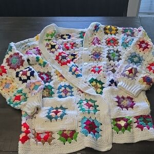 Vintage Crochet Grandma Sweater Large